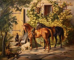 Коні біля ганку