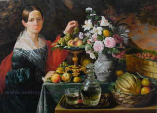 Хруцкий - Портрет неизвестной с цветами и фруктами